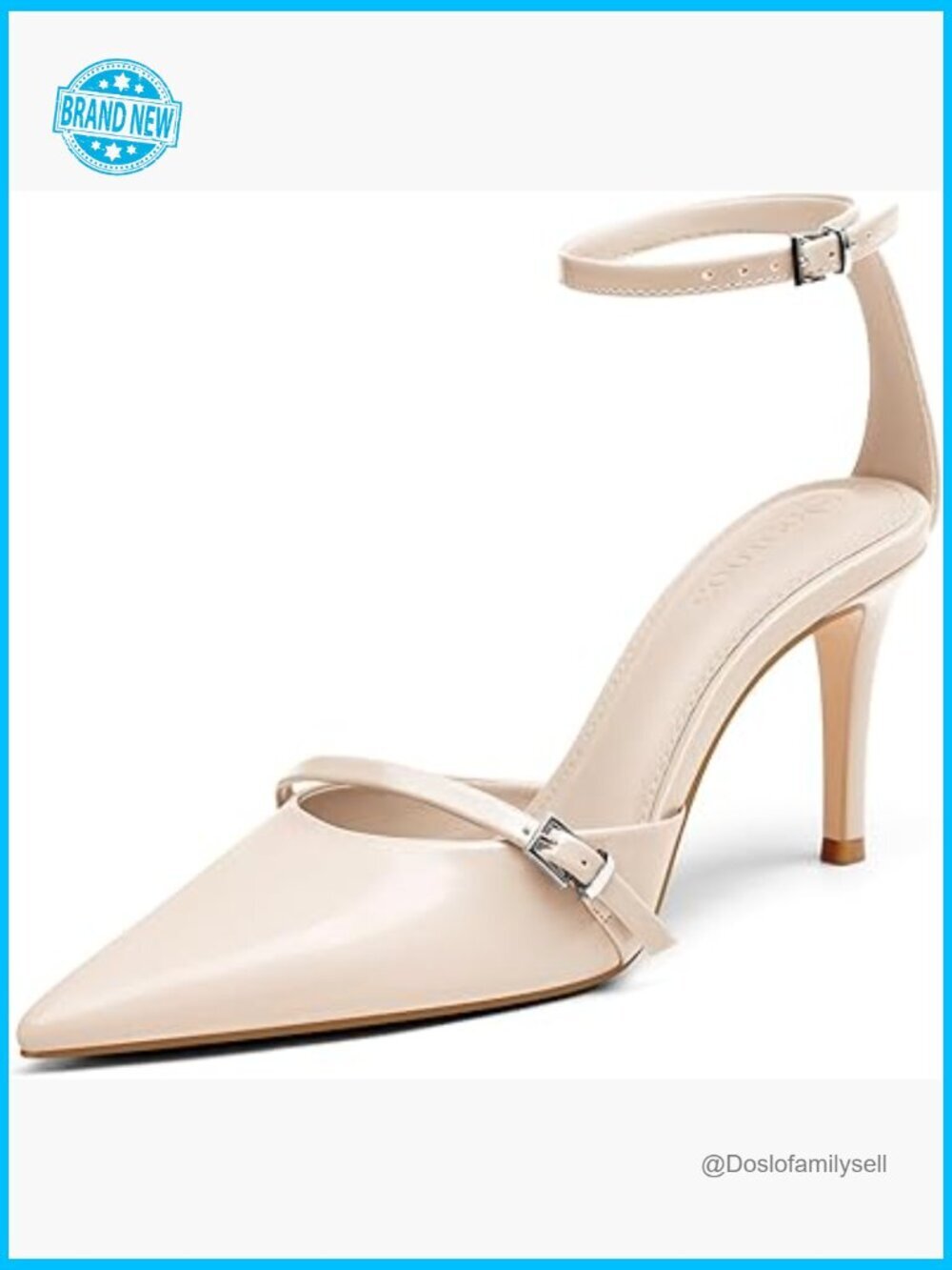 Closed Pointed Toe Ankle Strap Stiletto Heels Dress Pumps Chunky Heel